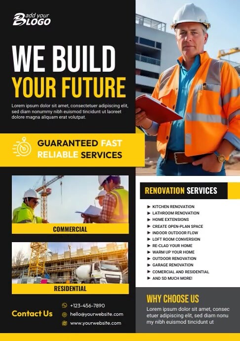 Construction Company Flyer Template | PosterMyWall