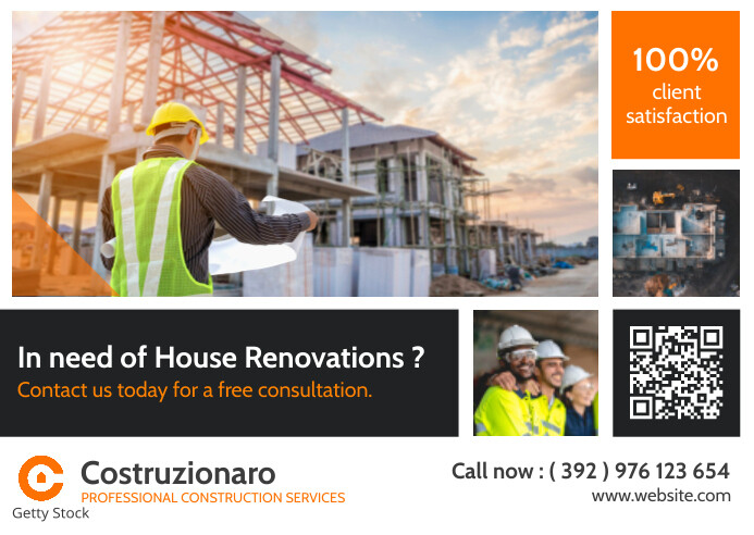 construction company postcard advertisement Template | PosterMyWall