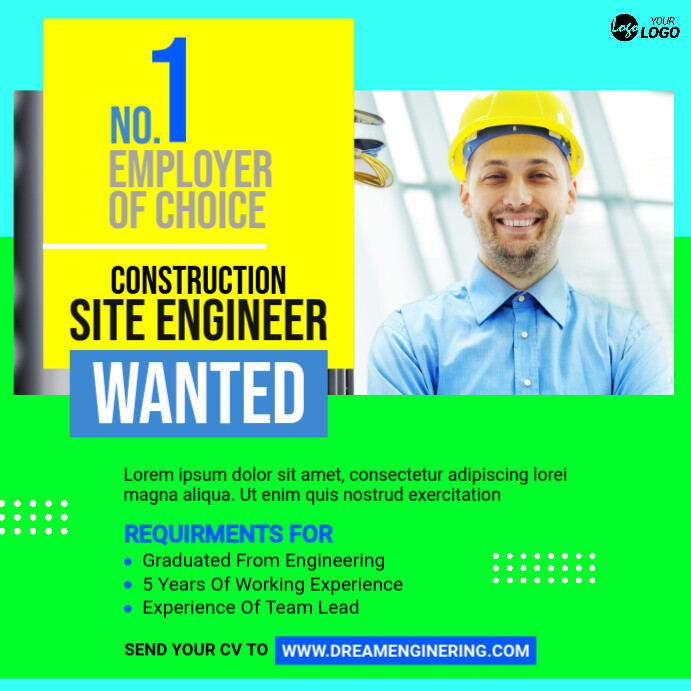 Construction Engineer Job Post Template | PosterMyWall