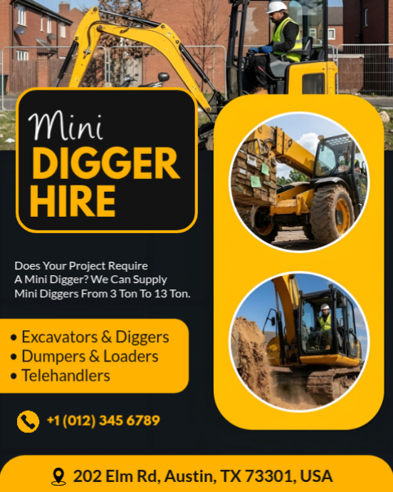 Construction Equipment Rental & Mini Digger Hire Flyer Template ...
