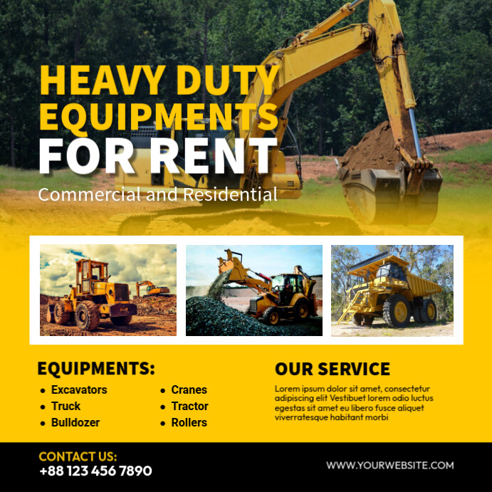 Construction Equipment Rental Banner Template | PosterMyWall