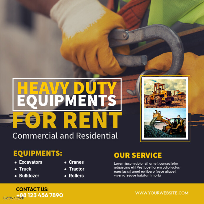 Construction Equipment Rental Banner Instagram Post template