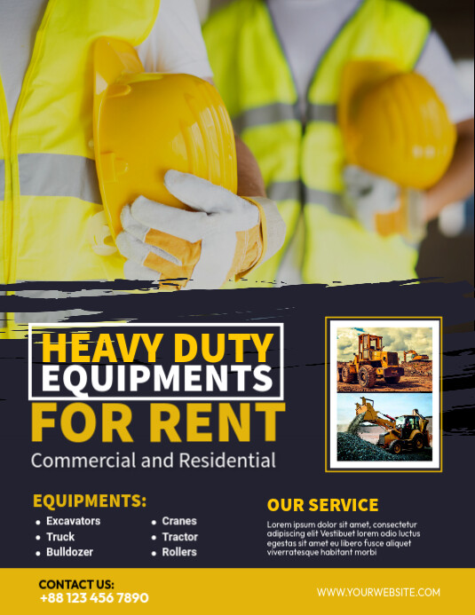 Construction Equipment Rental Flyer Template | PosterMyWall