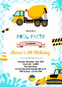 Construction Pool Party Invitation A6 template