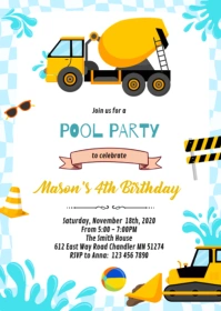 Construction Pool Party Invitation A6 template