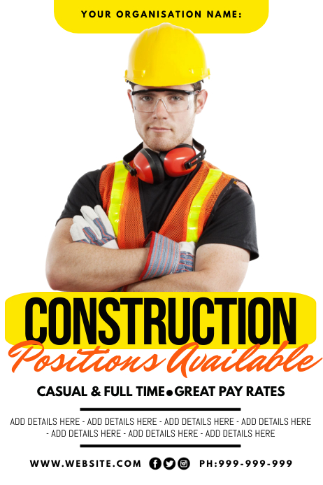 Construction Positions Available Poster Template | PosterMyWall