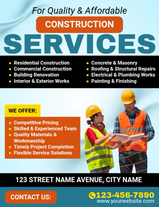 Contractor Advertisement Post Construction Services Ads Template | PosterMyWall