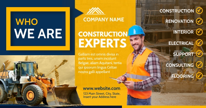 Construction services facebook advertisement Template | PosterMyWall