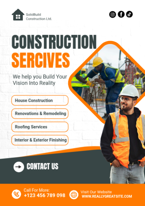 Construction services flyer - building & renovation company poster ...