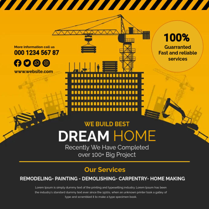 Construction Social Media Post Banner Template | PosterMyWall