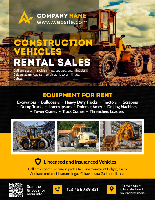 Lorry Rent Advertisements construction vehicles rental advertisement Template | PosterMyWall