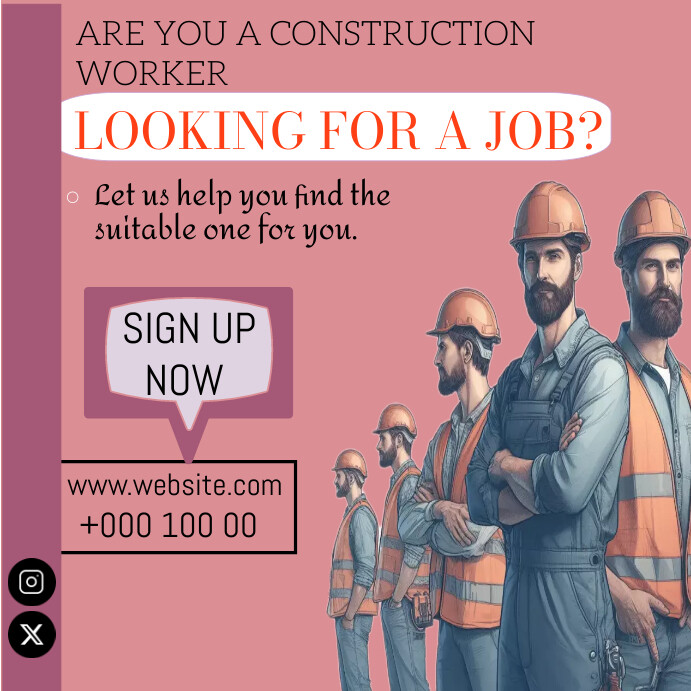 Construction workers job ad template | PosterMyWall