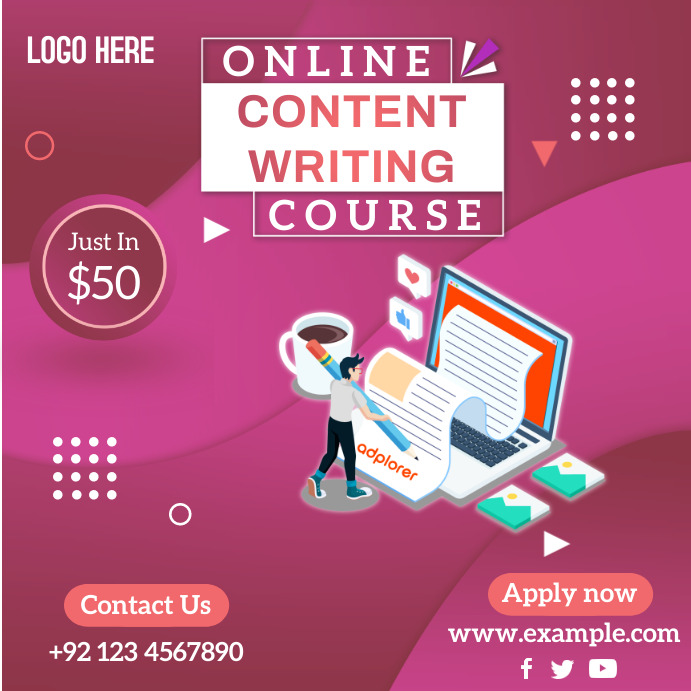 Course Content Post Content Writing Course Template | PosterMyWall