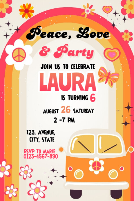 Lets Get Groovy Retro 70s invitation template Cartaz