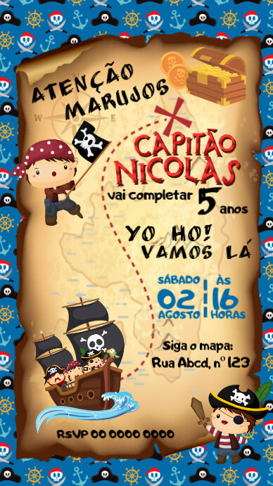CONVITE DIGITAL PIRATAS PIRATINHAS PIRATE INVITATION template