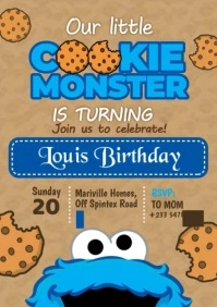 Cookie Monster Birthday Invitation Templates A4