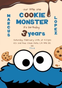 Cookie monster Elmo invitation A4 template