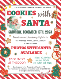 Cookies with Santa Flyer Printable, Santa Event Flyer Christmas Folheto (US Letter) template