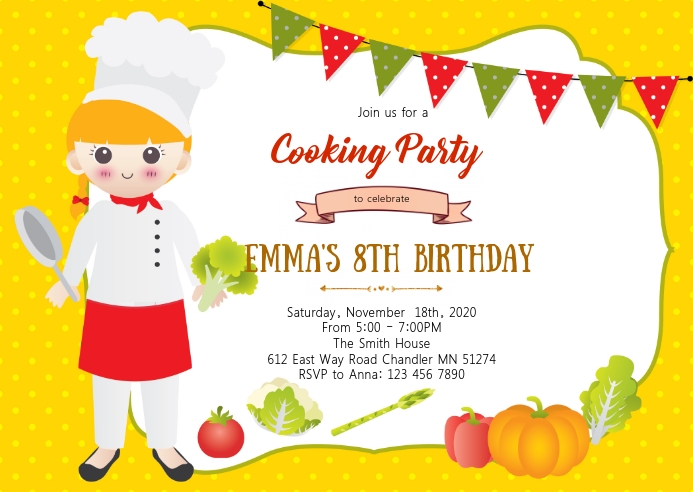 Cooking Birthday Party Invitation Template Postermywall