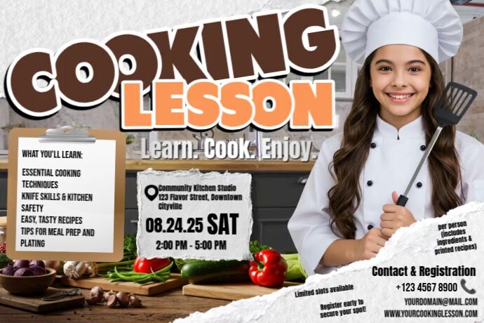 Cooking Lesson Advertisement Examples Cooking Lesson Template | PosterMyWall