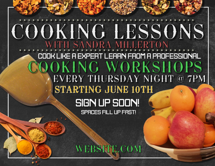 Cooking Lesson Advertisement Examples Cooking Lessons Template | PosterMyWall