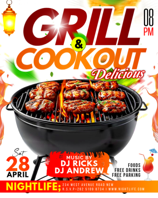 Cookout grill Event outdoor barbecue bbq invitation background social ...