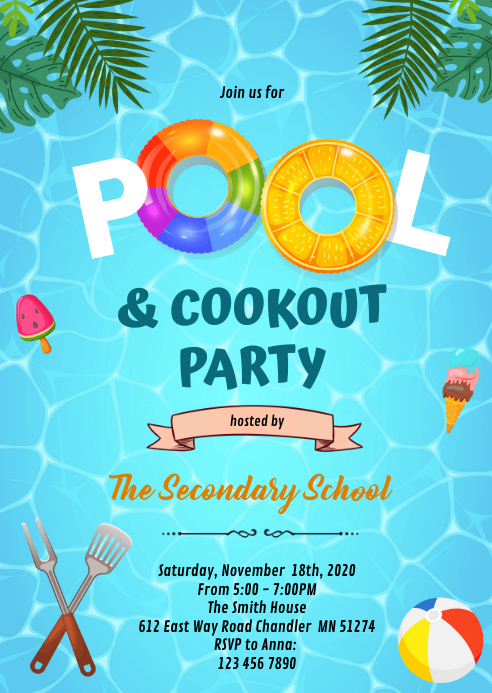 Copy of Cookout pool party invitation | PosterMyWall