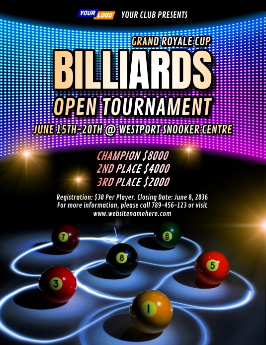 Cool Billiards Tournament Flyer Template | PosterMyWall