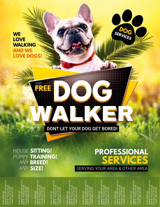 Cool Dog Walker Service Flyer Tear-off Tabs 传单(美国信函) template