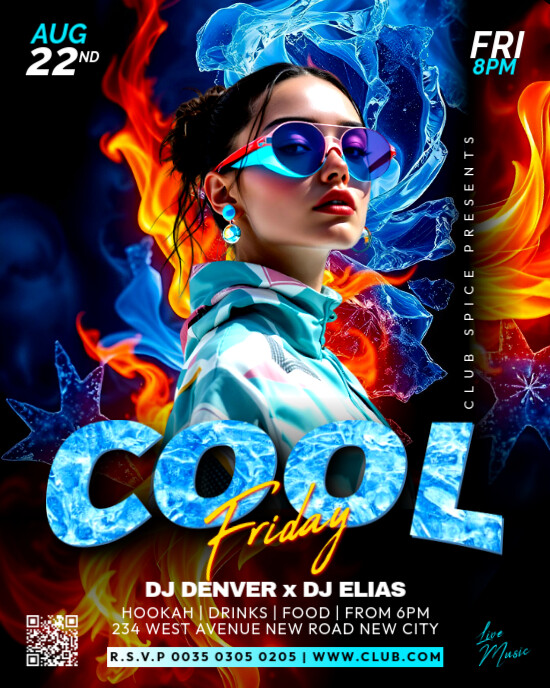 Cool Friday Dj night life club bar party event Instagram post Editable free flyer template