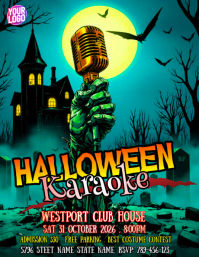 Turquoise Halloween Karaoke Night 传单(美国信函) Template