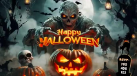 Schwarz Halloween Party งานแสดงผลงานแบบดิจิทัล Template
