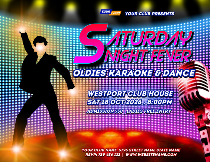 Cool Saturday Night Fever Oldies Karaoke Nigh Flyer (US Letter) template