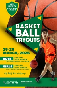 basketball tryouts flyer Demi-page de format Wide template