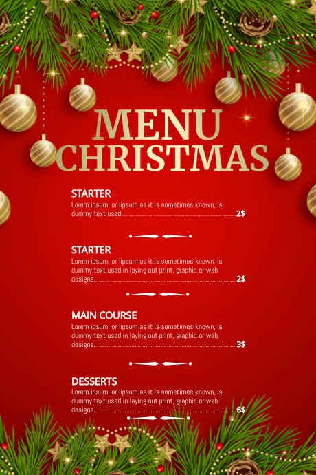 Christmas menu, Christmas, Me Plakkaat template