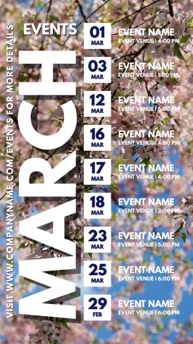 Spring Calendar Events Schedule Template | PosterMyWall