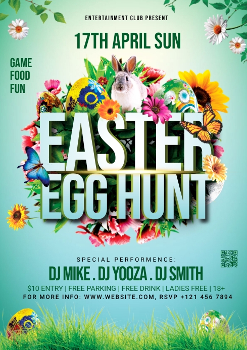 Easter Egg Hunt Party Flyer A4 template