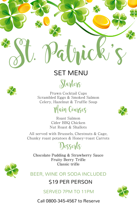 St Patrick's Day Menu Template โปสเตอร์