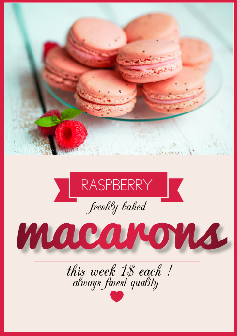 flyer poster raspberry macarons A4 template