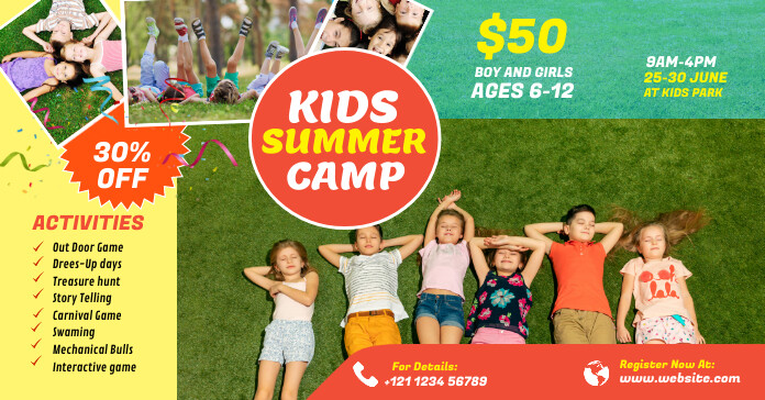 Effective Example Ad Camp Kids Summer Camp Facebook ad Template | PosterMyWall