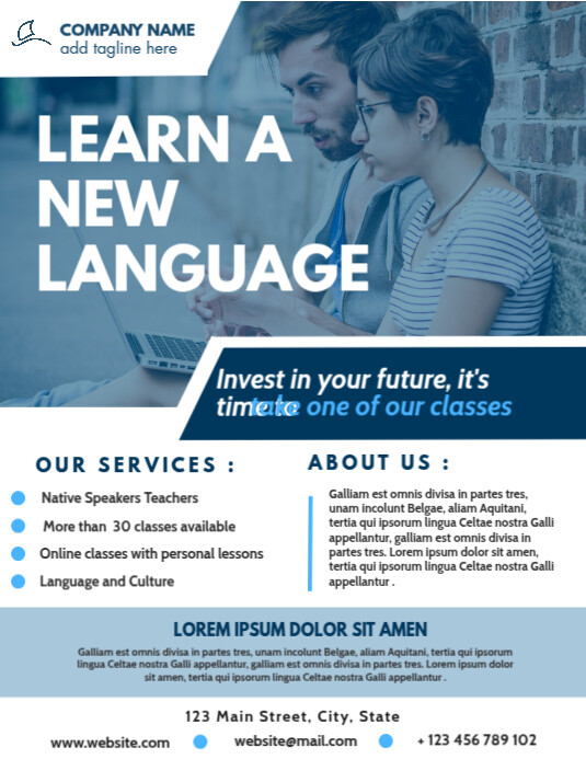 learn a new language flyer design tem Template | PosterMyWall