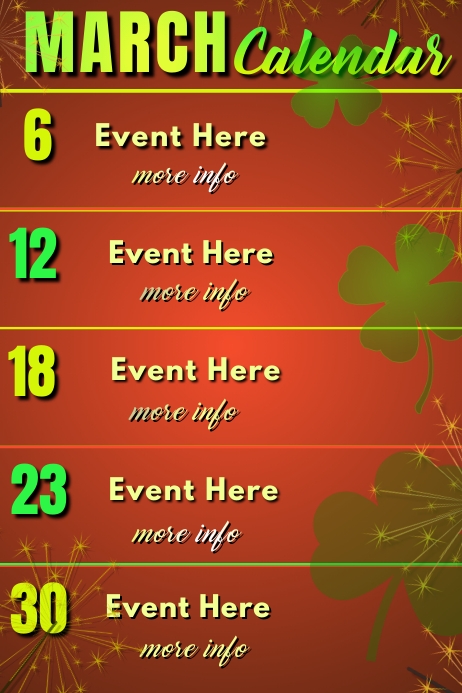 March Events Calendar Template | PosterMyWall
