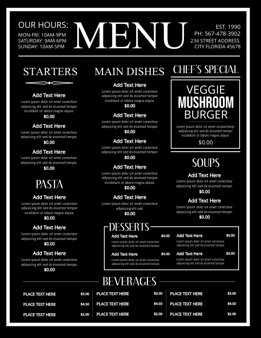 Menu Copy Format Copy of Copy of MENU | PosterMyWall