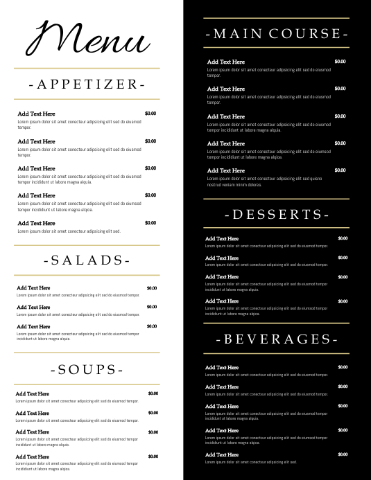 Menu Flyer (US-Letter) template