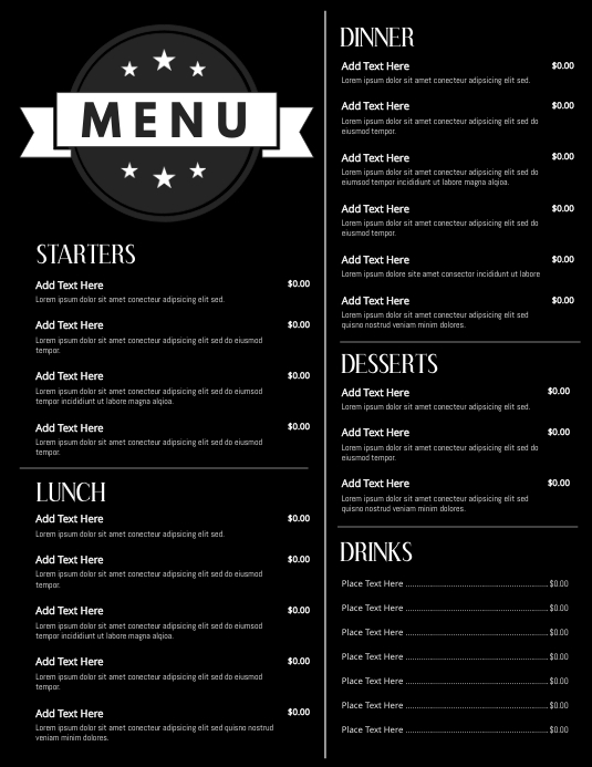 Menu Copy Format Copy of Copy of MENU | PosterMyWall