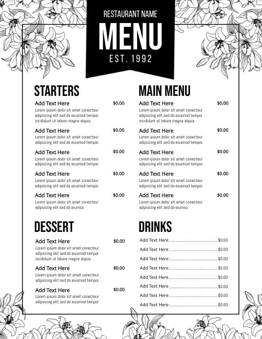 Menu Copy Format Copy of MENU | PosterMyWall