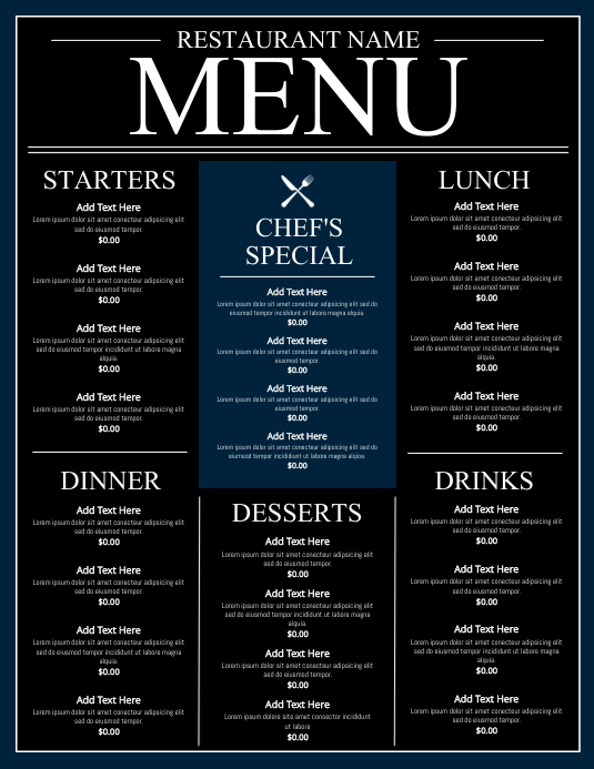 Menu Copy Format Copy of Copy of MENU | PosterMyWall