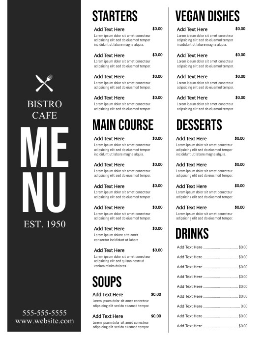 Menu Sheet.pdf Restaurant Menu Sheet Template | Free Sheet Templates