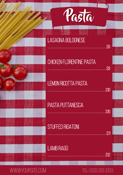 Pasta menu table a4 template