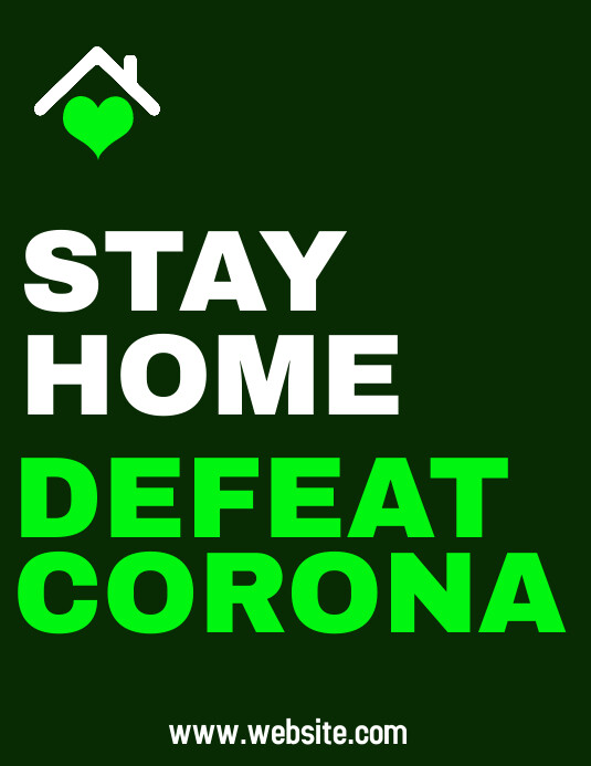 Stay home defeat corona green version Løbeseddel (US Letter) template